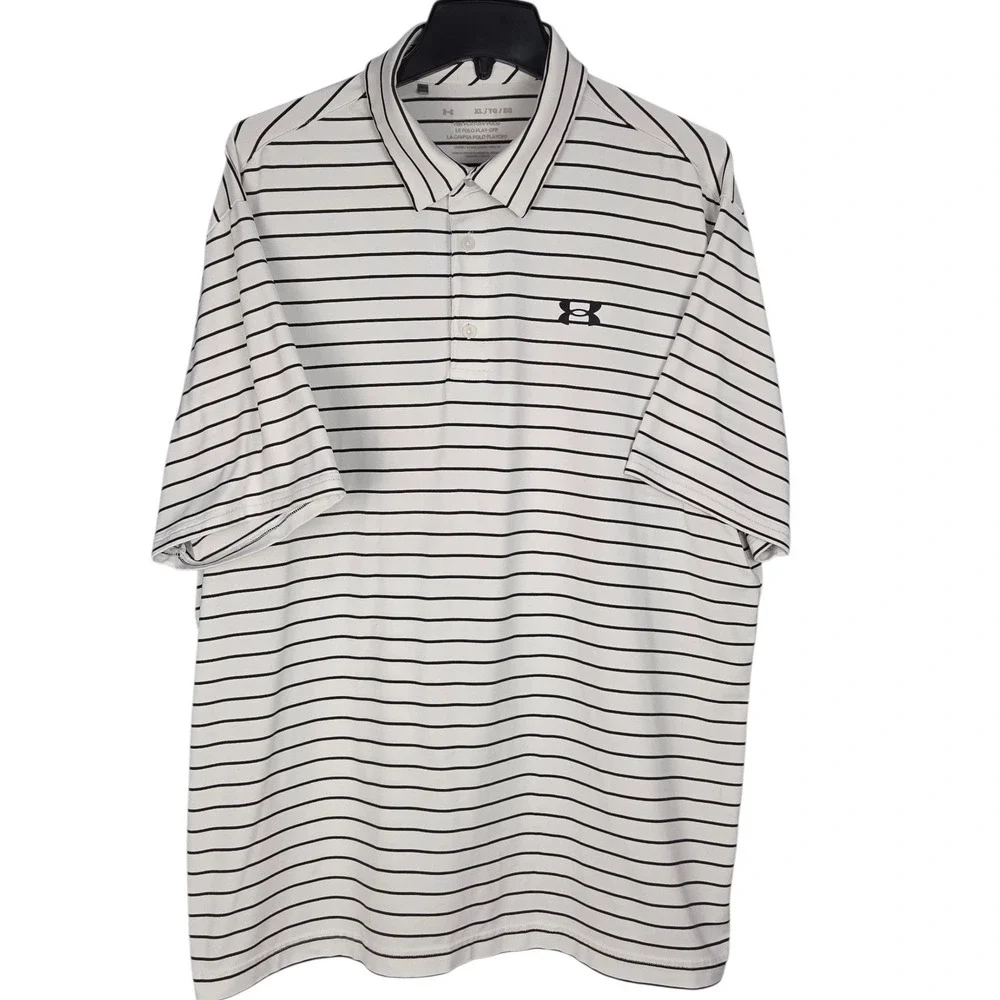 Under Armour Golf Polo Shirt Mens XL White Black StripeAthletic Short Sleeve‎